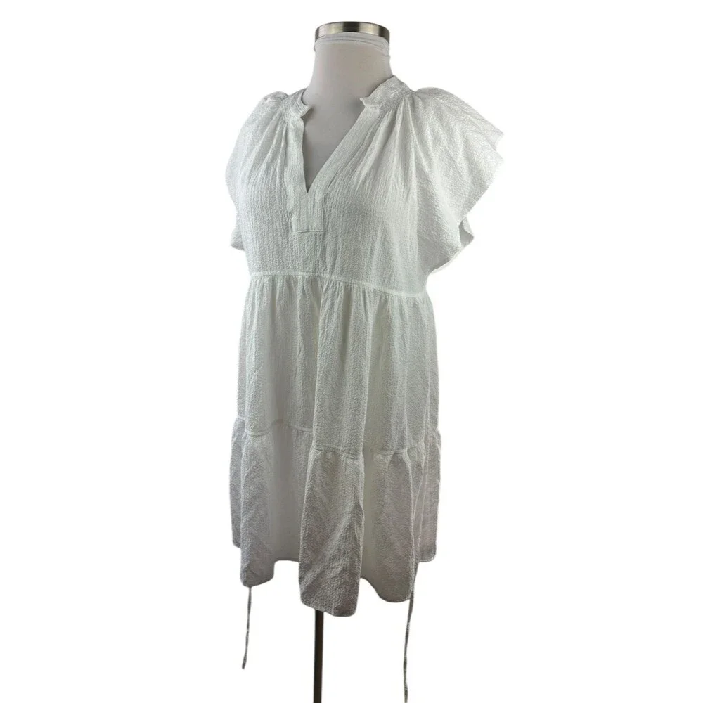 Calvin Klein A-Line Textured Tie Waist Mini Dress White Sheer Gauze Plus Size 16 - Picture 2 of 11
